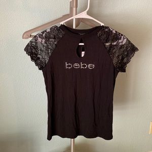 NWT Bebe lace shoulder tshirt